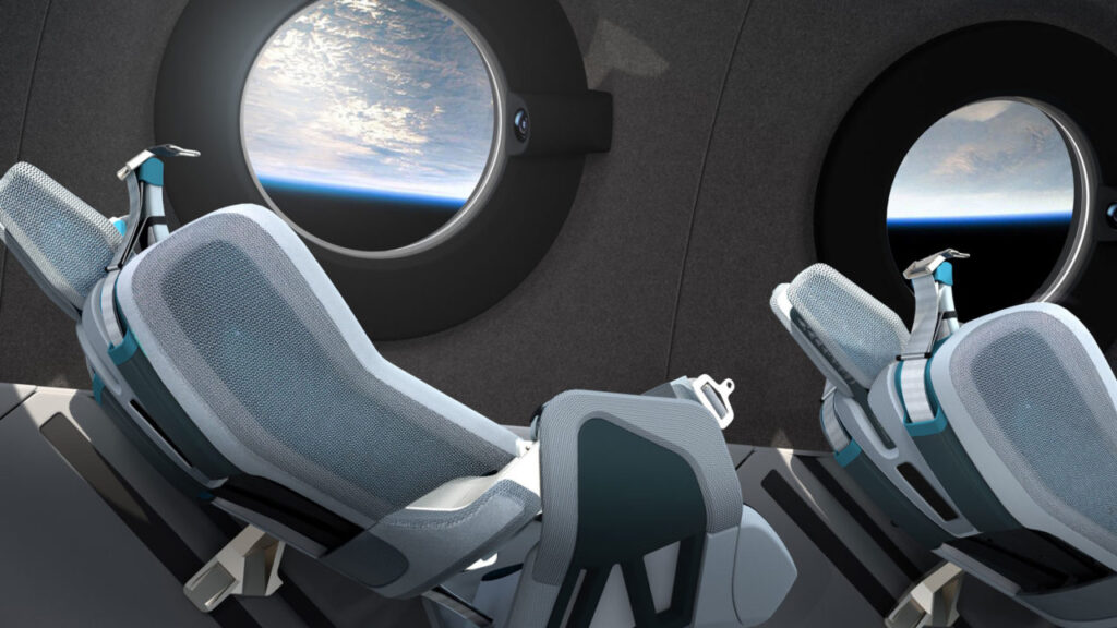 De hightech stoelen van SpaceShipTwo