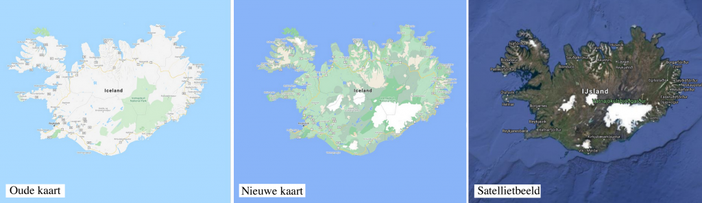 IJsland op oude en nieuwe google maps en satellietbeeld
